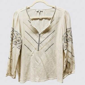 Madewell Embroidered Peasant Top Small S Ecru Boho 100% Cotton Cottagecore EUC